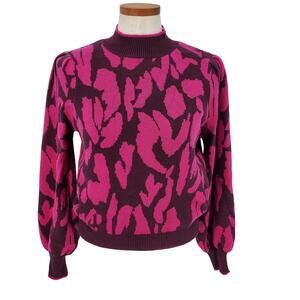 Who What Wear‎ Womens XS Puff Sleeve Sweater Fuchsia Animal Print New